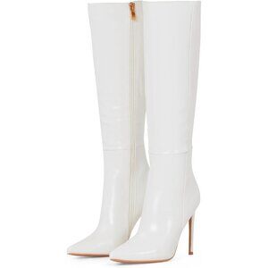 Women's White Leather Suede Knee High Stiletto Tall Pointed Toe Stylish Boot